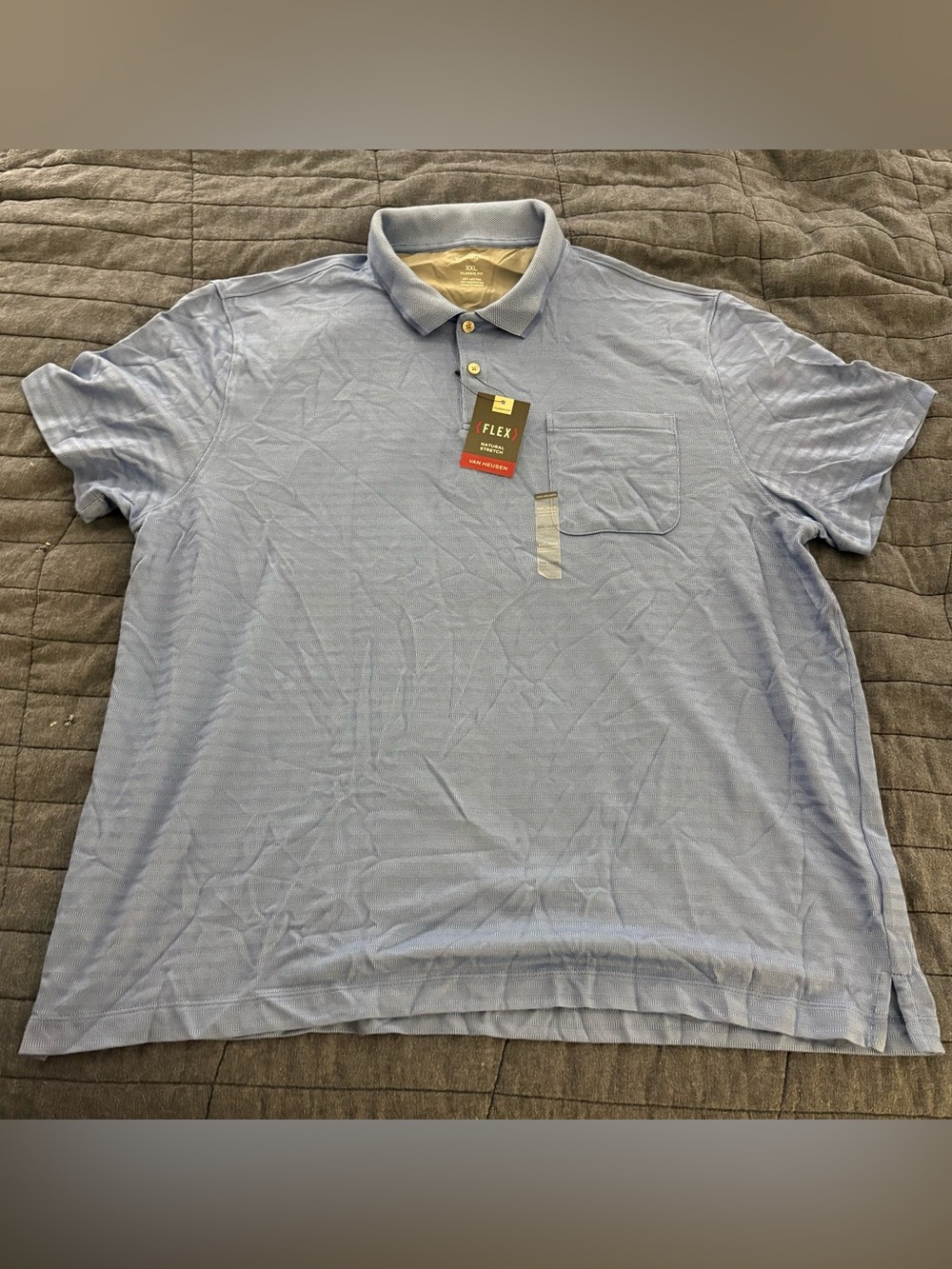 Van Heusen NEW Light Blue Comfort Flex Classic Textured Polo with Pocket, 2XL